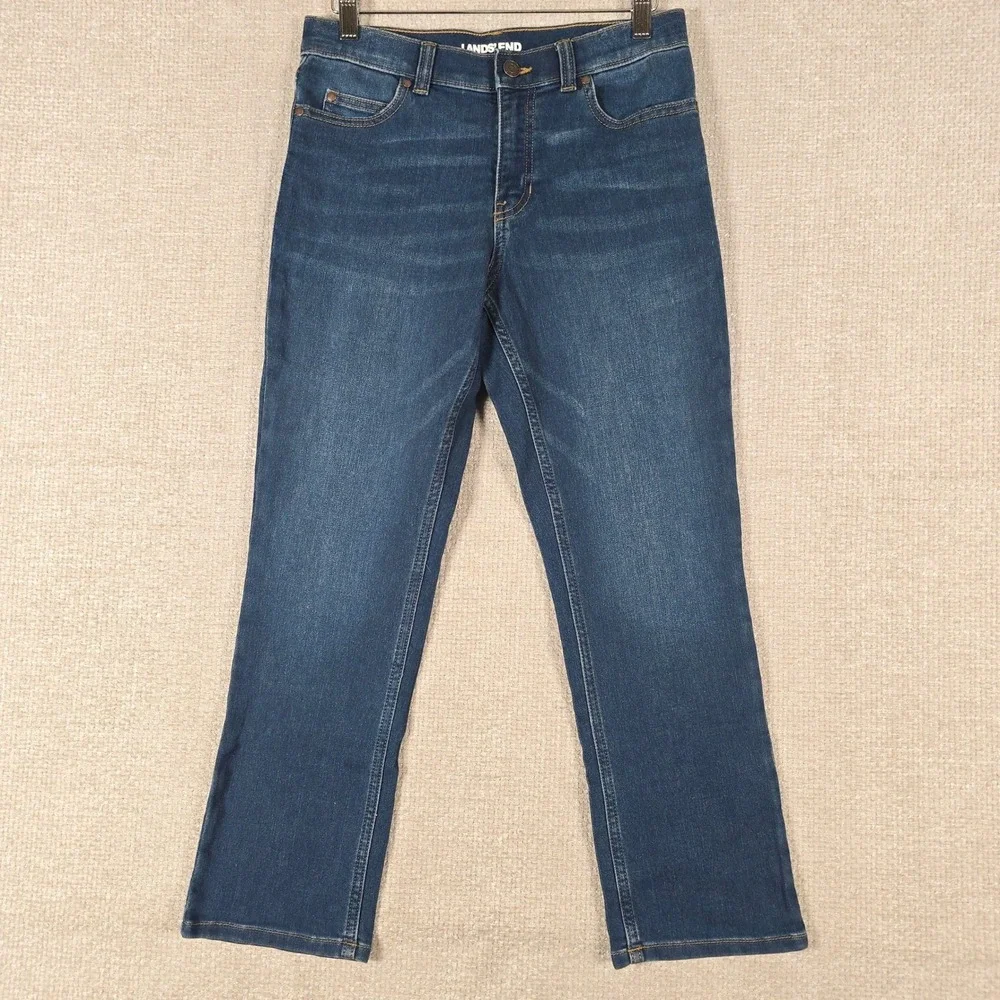 Lands End Boys Husky Denim Jeans Dark Wash Straight Leg Size 10H Stretch Blue‎